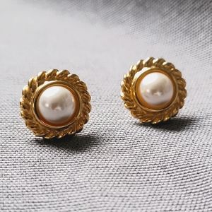 VTG | Napier 90s Goldtone Pearl Rope Stud Earrings